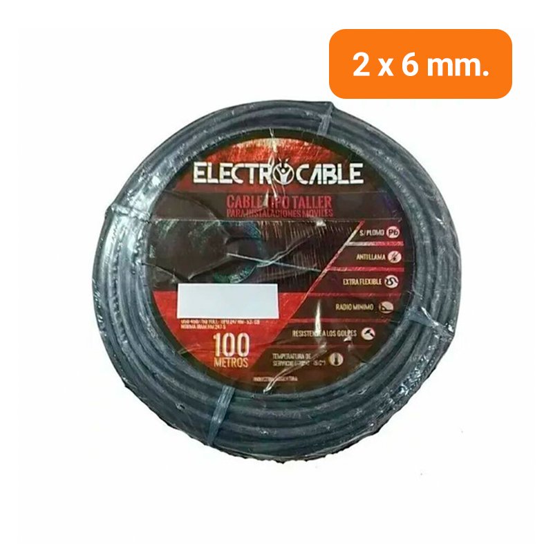 Cable Tipo Taller 2 X 6mm 100% Cobre Rollo 100 Mts Electrocable